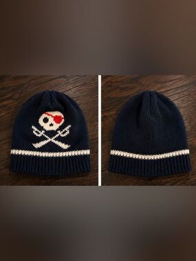Baby Gap Pirate Skull Crossbones Knit Beanie Hat Navy 6-12 Months 🌿 3/$20 🌿
